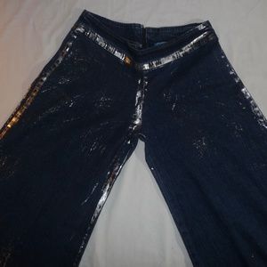 Wide Bell Bottom Silver Glitter Blue Denim Stretch Jeans​